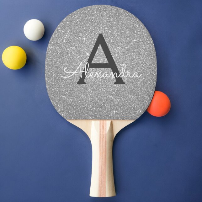 Luxury Silver Glitter och Gnistra Monogram Pingisracket (Skapare uppladdad)