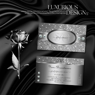 Luxury Silver Glitter Stars Diamonds Monogram Visitkort