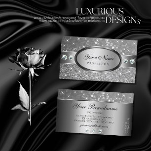 Luxury Silver Glitter Stars Diamonds Oval Ram Visitkort