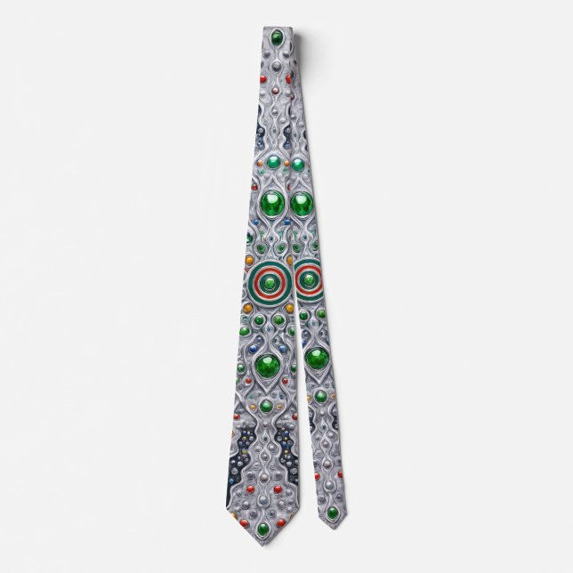 Luxury Silver Kaleidoscope Tie – Gemstone Pattern  Slips (Framsida)
