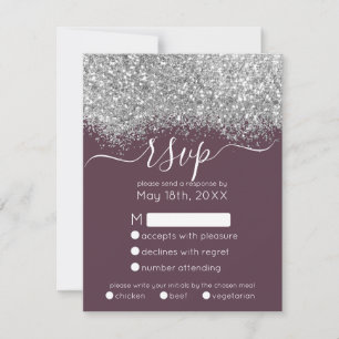 Luxury Silver Lila Glitter Confetti Bröllop OSA Kort