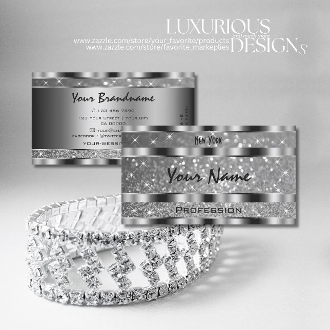 Luxury Silver Luminous Glitter Stars Chic Finare Visitkort (Skapare uppladdad)