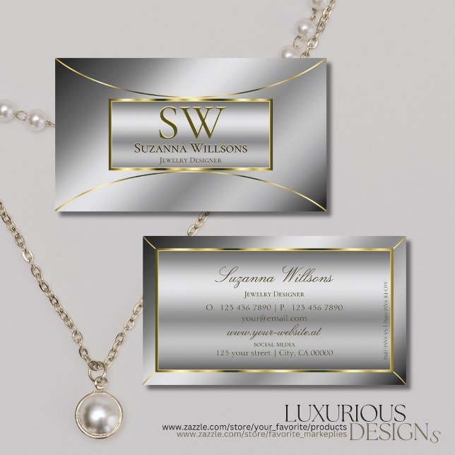 Luxury Silver Luminous Guld Decor med Monogram Visitkort (Skapare uppladdad)