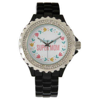 Luxury Silver Metal Link I Love My Super Mom Watch Armbandsur
