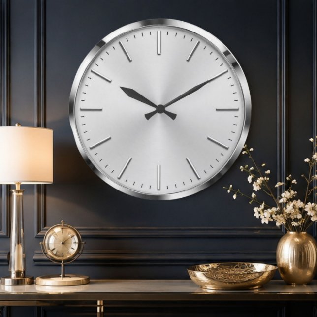 Luxury Silver Minimalist Modern Brushed Metal Stor Klocka (Skapare uppladdad)