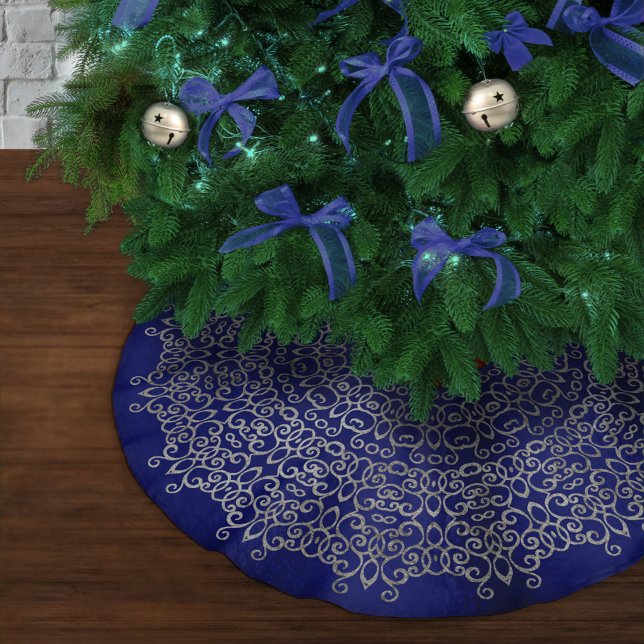 LUXURY SILVER & NAVY BLUE CHRISTMAS DAMASK CLASSY JULGRANSMATTA BORSTAD POLYESTER (Skapare uppladdad)