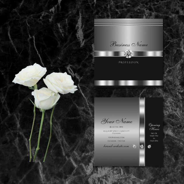 Luxury Silver och Black med mousserande diamanter Fyrkantigt Visitkort (Skapare uppladdad)