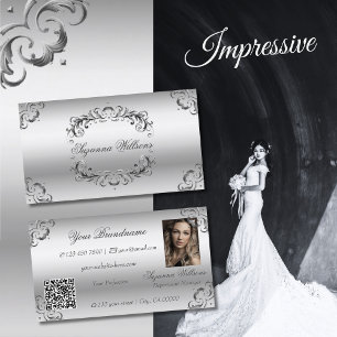 Luxury Silver Ornate Decor med Photo- och QR-kod Visitkort