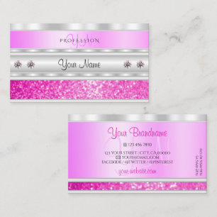 Luxury Silver Rosa Sparkling Glitter med Monogram Visitkort