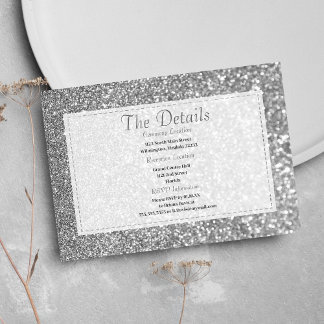 Luxury silver sparkly glitter glam Details Card Tilläggskort