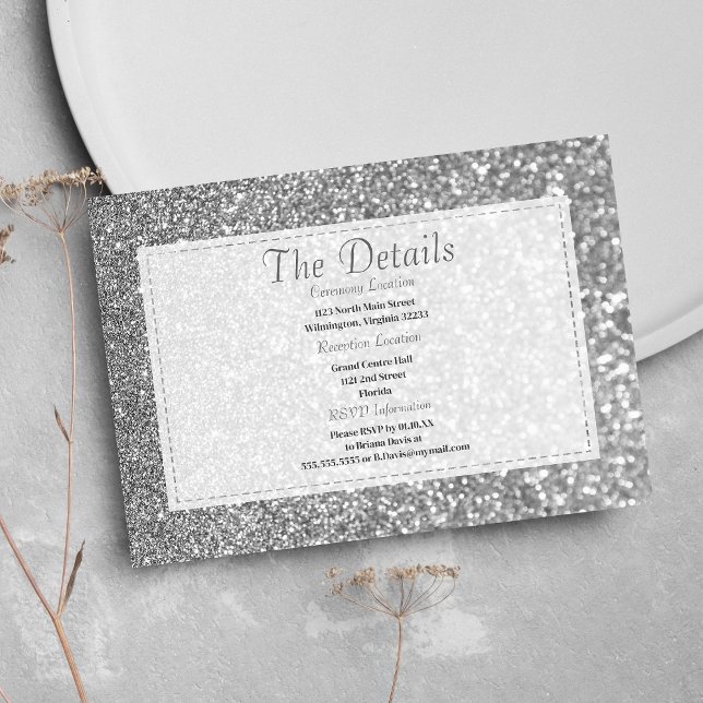 Luxury silver sparkly glitter glam Details Card Tilläggskort ( Luxury silver sparkly glitter glam Details Card)