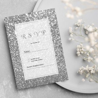 Luxury silver sparkly glitter glam RSVP  Inbjudningar
