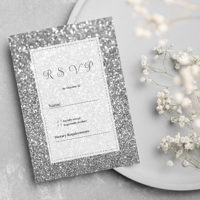 Luxury silver sparkly glitter glam RSVP  Inbjudningar (Luxury silver sparkly glitter glam RSVP)
