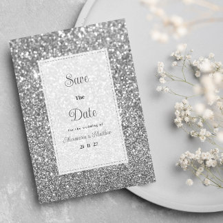 Luxury silver sparkly glitter glam Save The Date  Inbjudningar