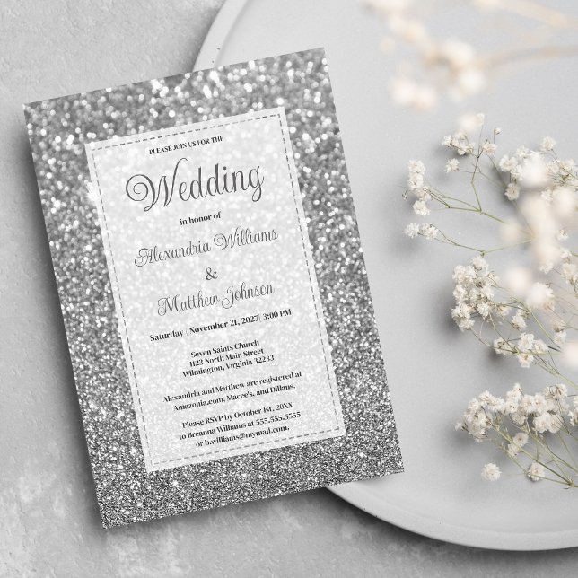 Luxury silver sparkly glitter glam Wedding  Inbjudningar (Luxury silver sparkly glitter glam Wedding )