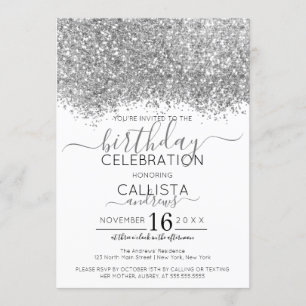 Luxury Silver White Glitter Confetti Birthday Inbjudningar