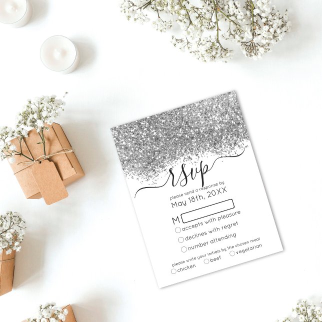 Luxury Silver White Glitter Confetti Bröllop OSA Kort (Skapare uppladdad)