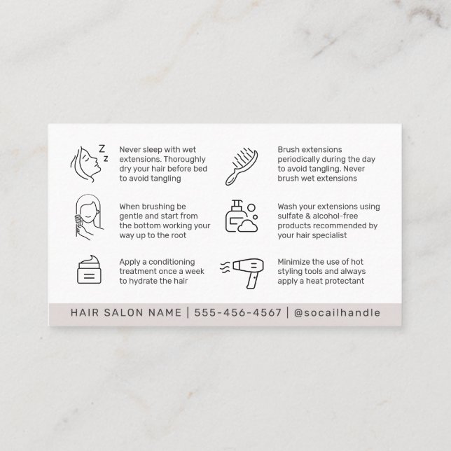 Luxury Simple Hair Extensions after Care Hair Care Visitkort (Baksida)