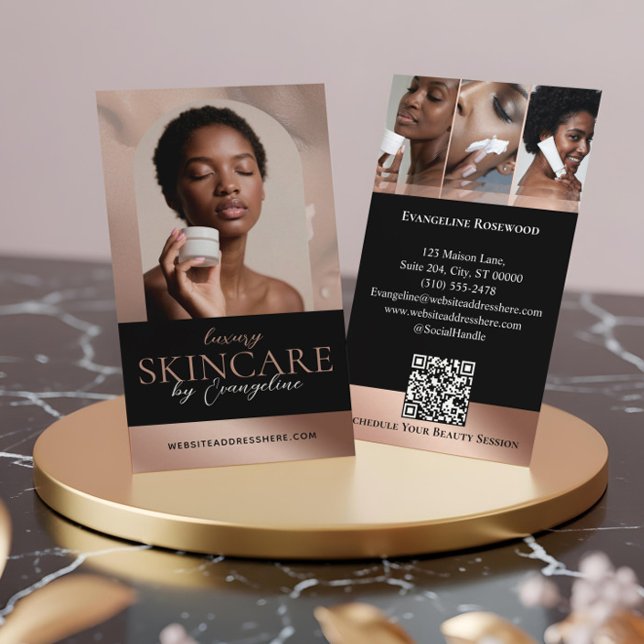 Luxury Skincare Esthetician Arch Photo Black Pink Visitkort (Luxury Skincare Esthetician Arch Photo Black Pink Business Card)