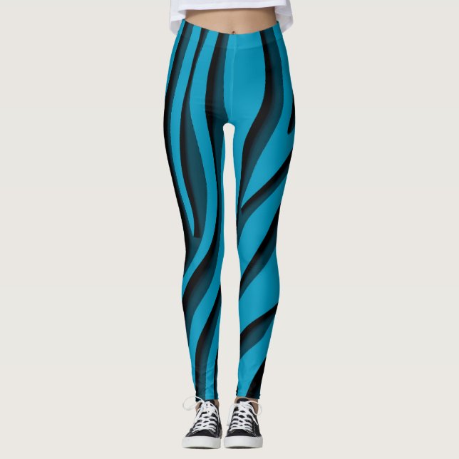 Luxury Soft Blue 3D Zebra Wave Leggings (Framsida)