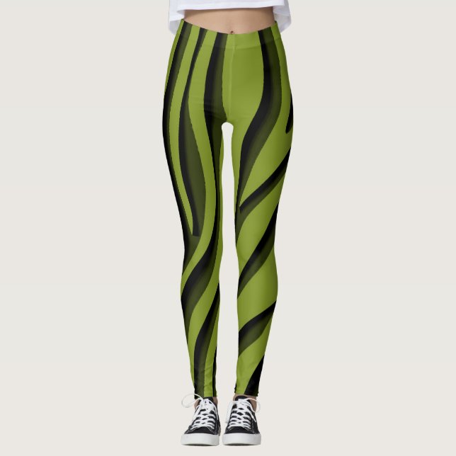 Luxury Soft Grönt 3D Zebra Wave Leggings (Framsida)