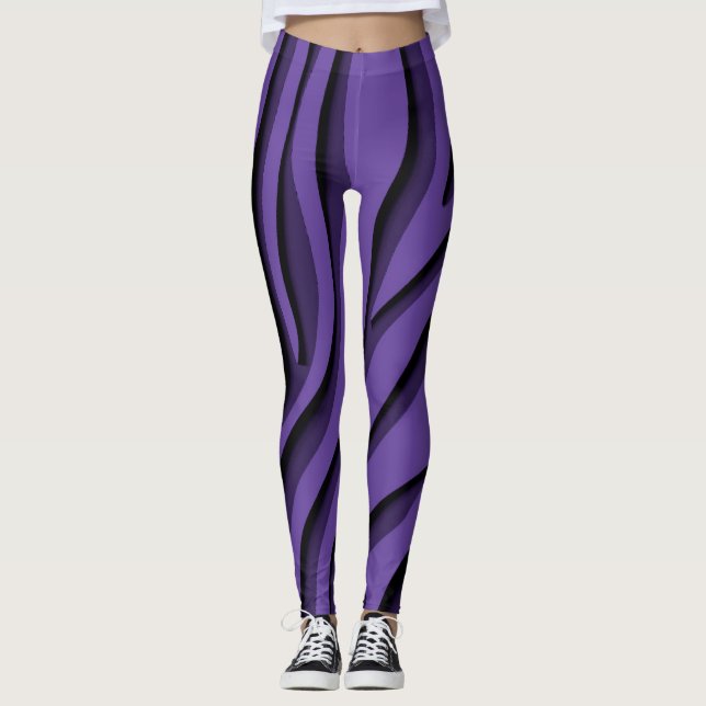 Luxury Soft Lila 3D Zebra Wave Leggings (Framsida)