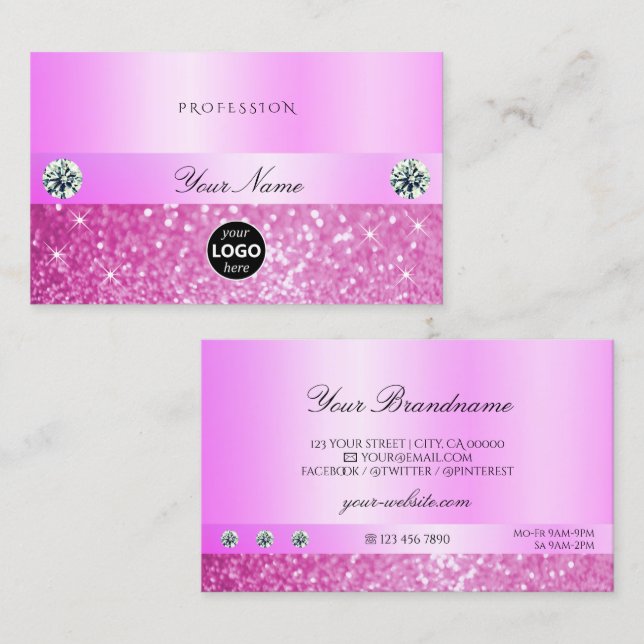 Luxury Sparkling Girly Rosa Glitter med Logotyp Ch Visitkort (Fram/baksida)
