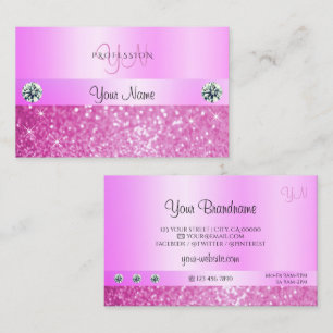 Luxury Sparkling Girly Rosa Glitter med Monogram Visitkort