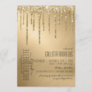 Luxury Sparkly Guld Glitter Drips Bachelorette Inbjudningar