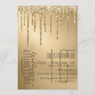 Luxury Sparkly Guld Glitter Drips Sweet 16 Inbjudningar