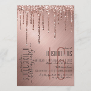 Luxury Sparkly Ro Guld Glitter Drips Sweet 16 Inbjudningar