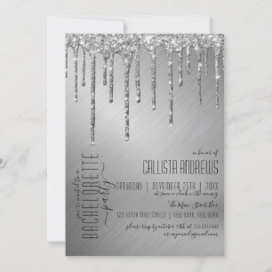 Luxury Sparkly Silver Glitter Drips Bachelorette Inbjudningar