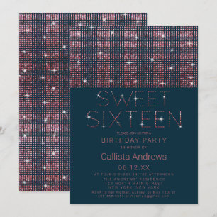 Luxury Sparkly Teal Rosa Glitter Sequins Sweet 16 Inbjudningar