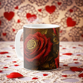 Luxury Steampunk Roses Romantic Gold Gears Kaffemugg