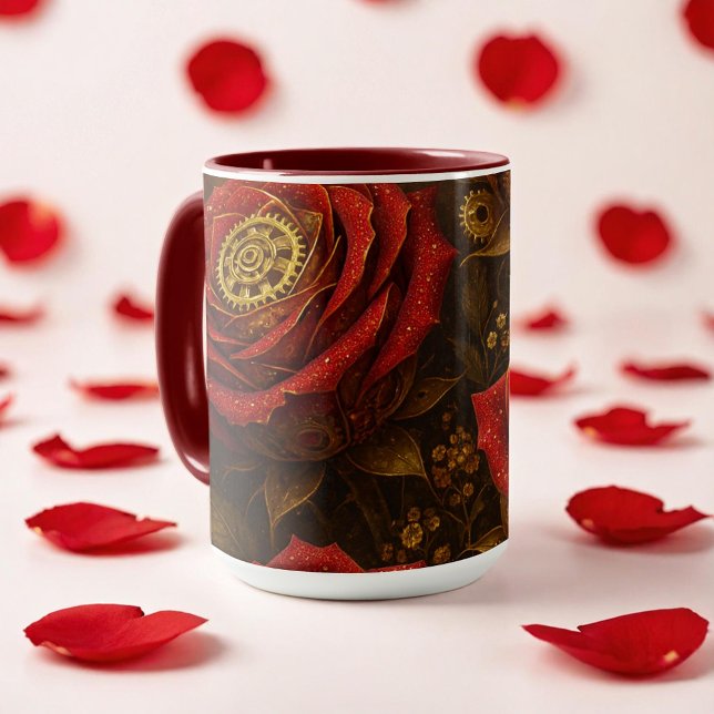 Luxury Steampunk Roses Romantic Gold Gears Mugg (Skapare uppladdad)