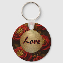 Luxury Steampunk Roses Romantic Gold Gears Nyckelring