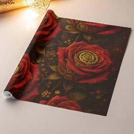 Luxury Steampunk Roses Romantic Gold Gears Presentpapper