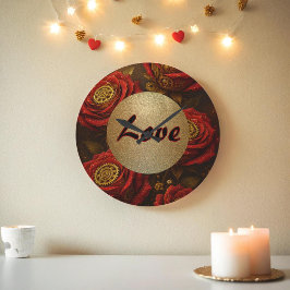 Luxury Steampunk Roses Romantic Gold Gears Stor Klocka