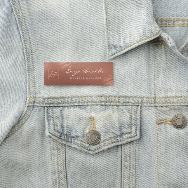 Luxury Stylish Script Bronze Business Logo Namnbricka (På plats)