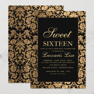 Luxury Sweet 16 Black Girly Birthday Inbjudningar