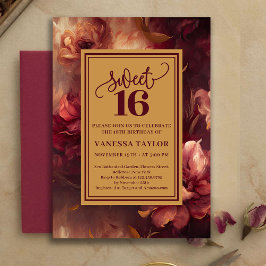 Luxury Sweet 16 Burgundy Floral Gold Invitation Inbjudningar