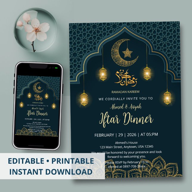 Luxury Teal and Gold Mandala Iftar Invitation Inbjudningar (Skapare uppladdad)
