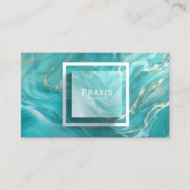 Luxury Teal and Guld Marble Liquid Abstrakt Visitkort (Framsida)