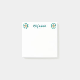 Luxury Teal Blommigt Namn Post-it Block