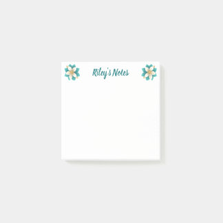 Luxury Teal Blommigt Namn Post-it Block