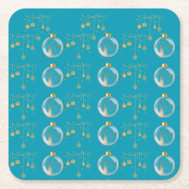 Luxury Teal Blue & Gold Bauble Christmas Underlägg Papper Kvadrat