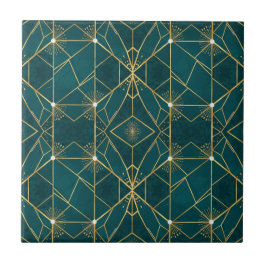 Luxury Teal & Gold Symmetrical Geometric Seamless  Kakelplatta