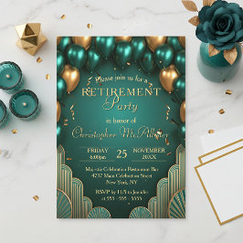 Luxury Teal Guld Balloon Art Deco Pension Party Inbjudningar