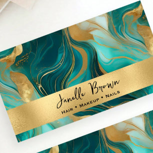 Luxury Teal Marble and Gold Foil Visitkort