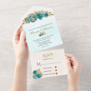 Luxury Teal och Creamy Guld Ro Bröllop